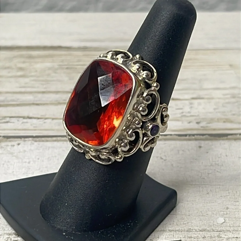 Nicky Butler Sterling Silver Orange Quartz Statement Ring Bali Style